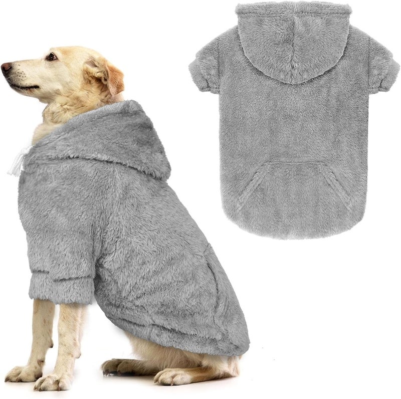 Waoduld Dog Sweater,Dog Hoodies,Warm Fuzzy Fleece Sweatshirt with Hood & Pocket,Leash Hole,Cozy Cold Weather Pet Clothes Pet Sweater for Small,Medium,and Large Dogs(Grey,XL) - Image 1